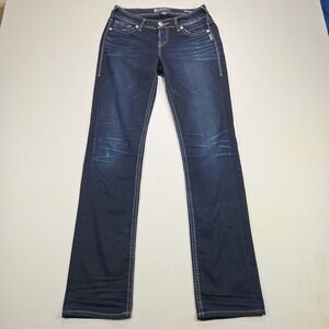 Silver Jeans Co Suki Mid Straight Dark Wash Super Stretch Jeans‎ Women's W27 L32